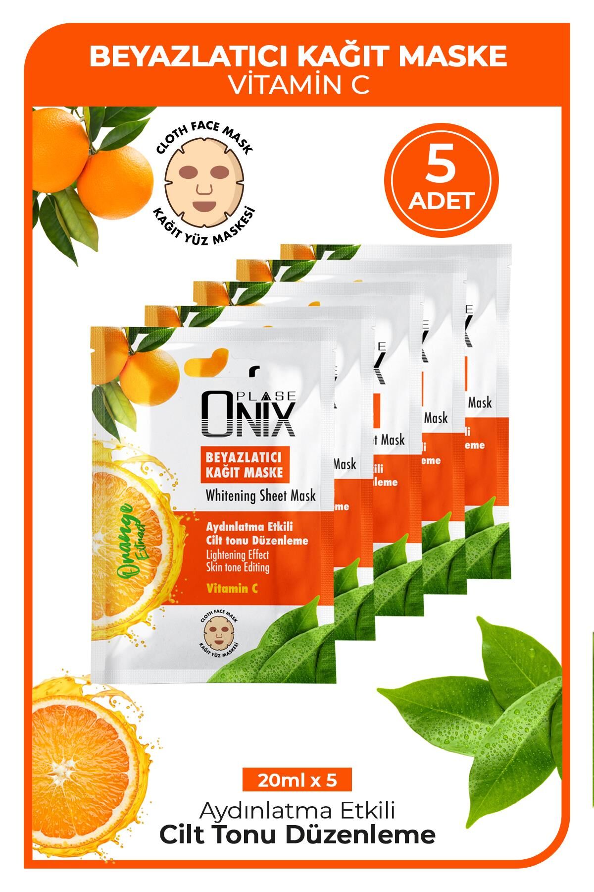 Onix Beyazlatıcı Kağıt Yüz Maskesi 20 ml 5 Adet