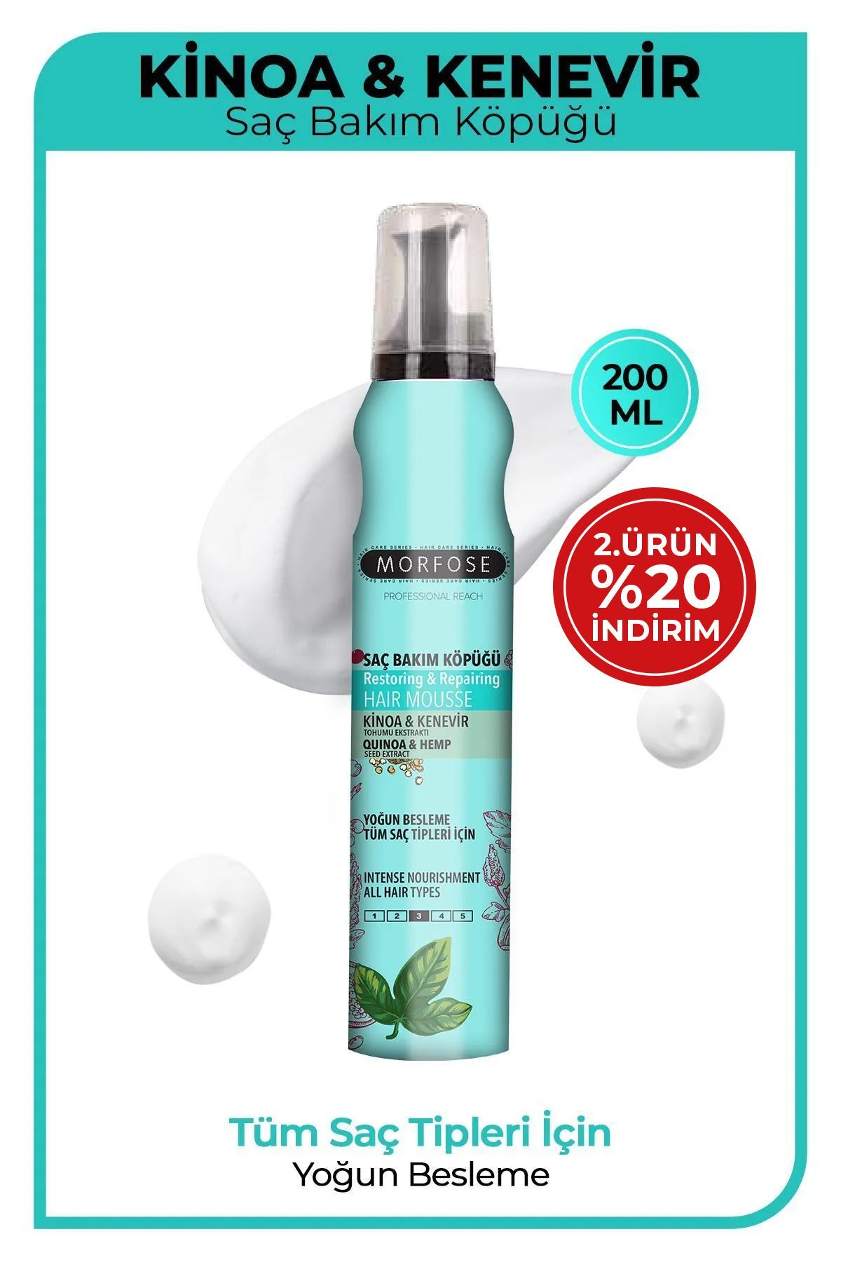 Kinoa Saç Köpüğü 200 ml - Yoğun Besleme- Tüm Saç Tipleri