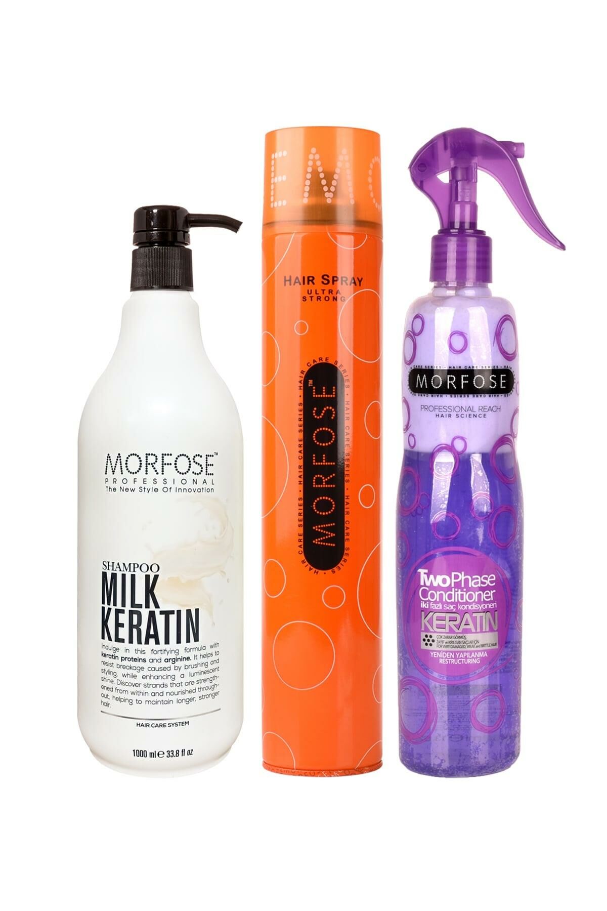 Morfose Milk Keratin Sütü Şampuanı 3'lü Keratin Bakım ve Şekillendirme Seti