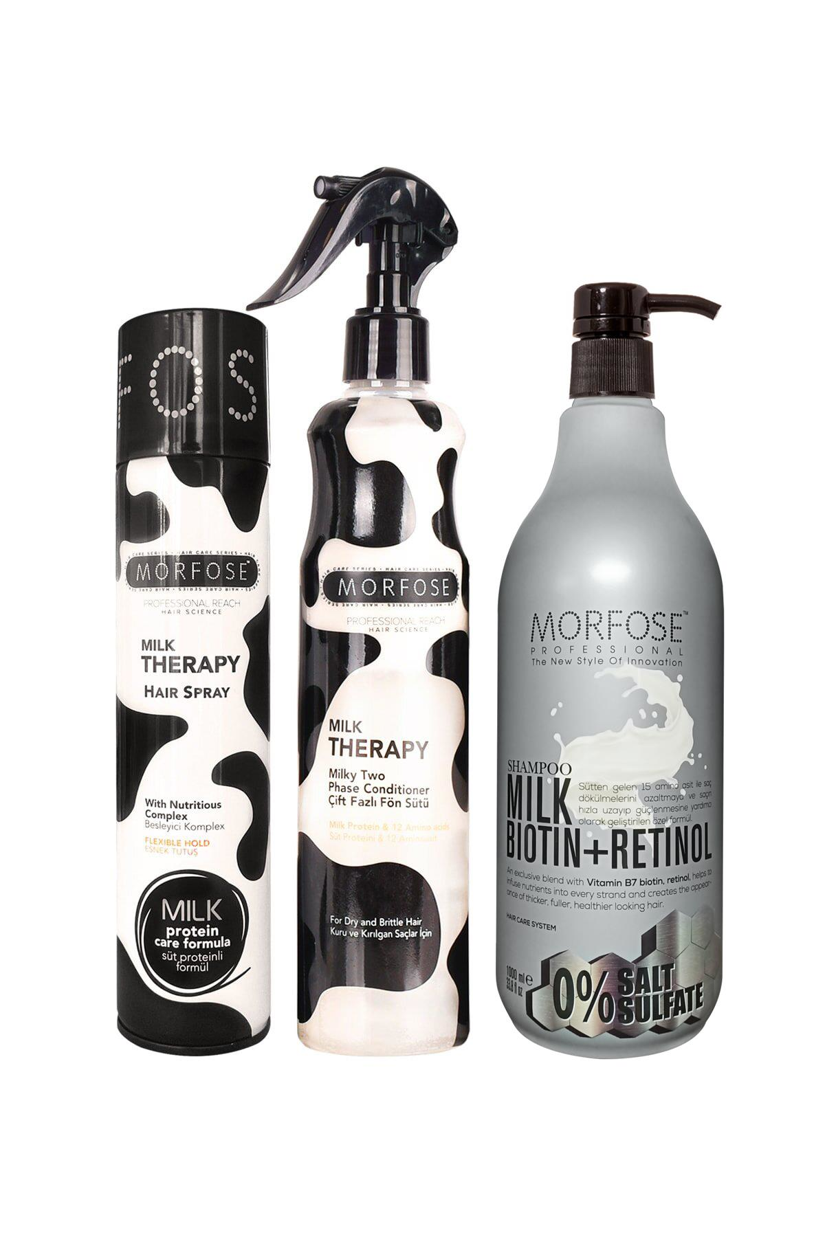 Morfose Sülfatsız Milk Biotin+Retinol İçerikli Tuzsuz Şampuanı 3'lü Bakım ve Şekillendirme Seti