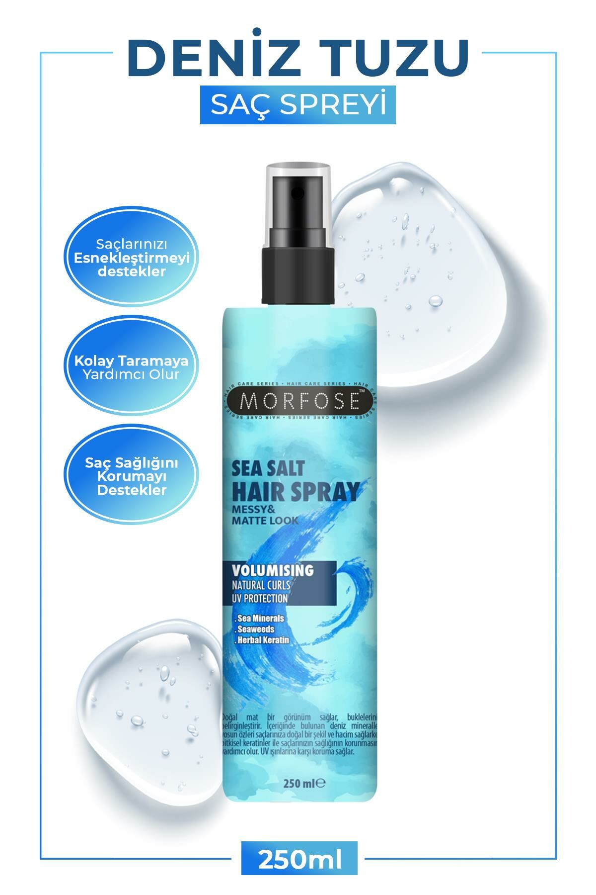 Deniz Tuzu Saç Spreyi 250 ml - Mat Görünüm, Doğal Dalgalar ve Isıya Karşı Koruma